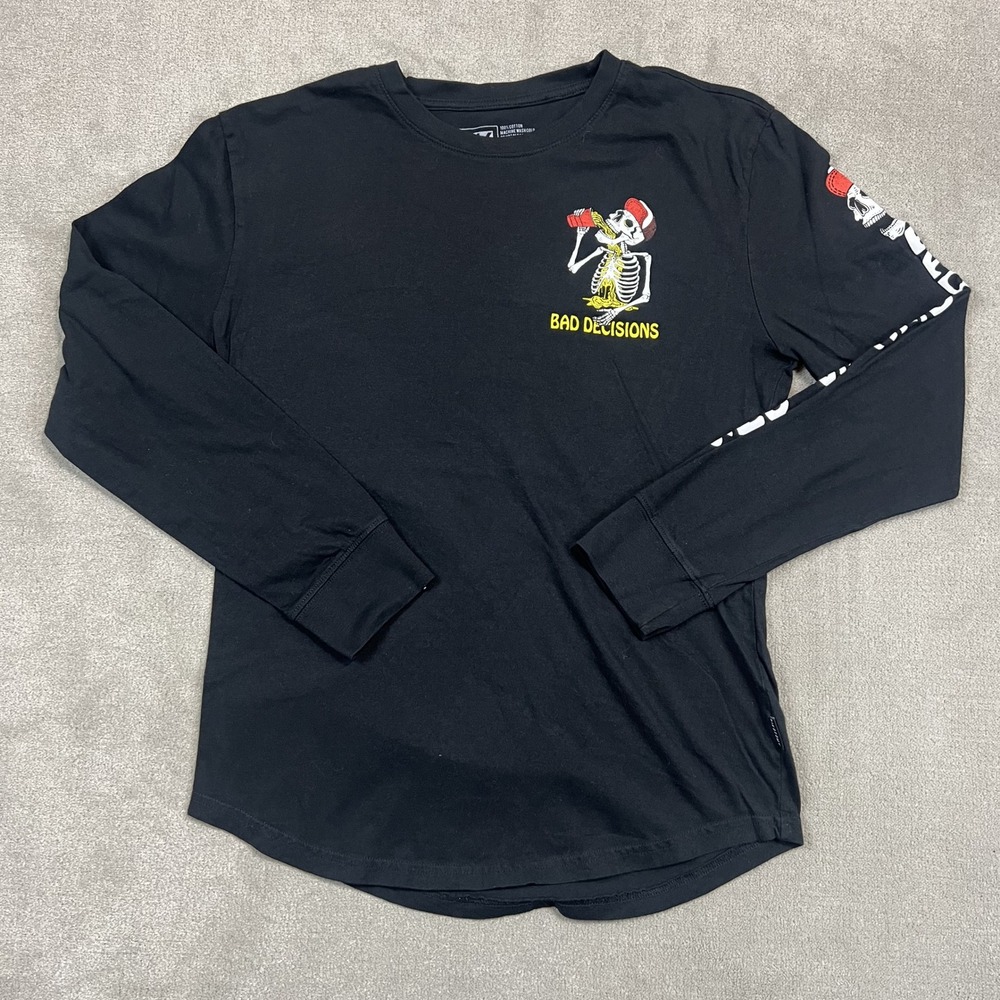 DK Shirt Mens Medium Black Bad Decisions Skeleton Graphic Long Sleeve Tee